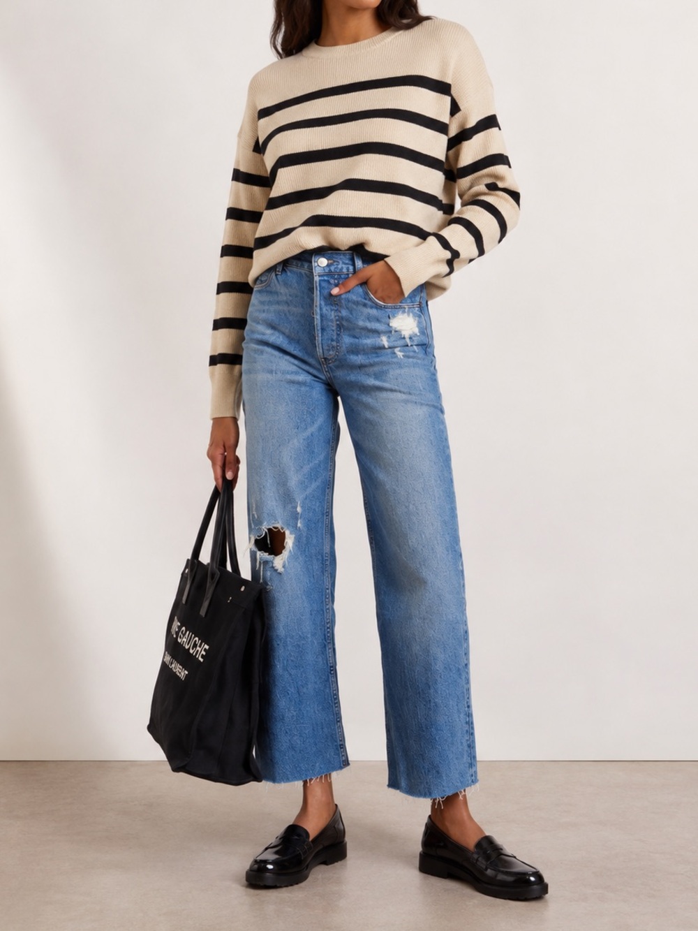 NWT Boyish The Mikey High Rise Wide Leg Distressed Jeans Size 28